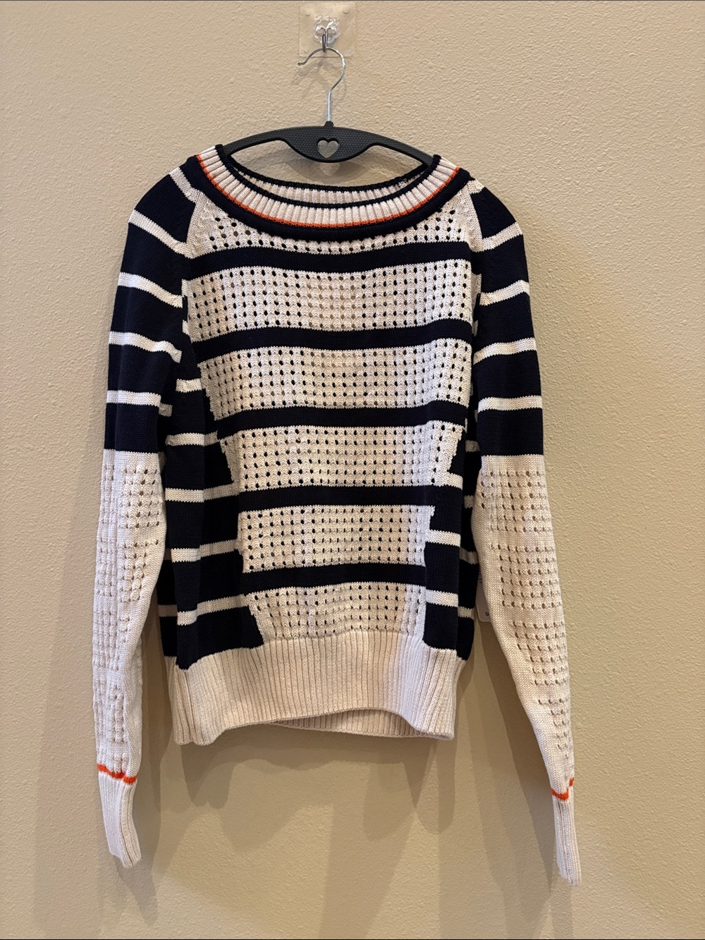 Saint + Sofia Striped Knit Crewneck Sweater in Navy, White, & Orange NWT
